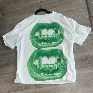 White Tee with Green Graphic Design